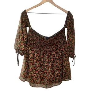 Women's American Eagle black floral smocked off shoulder top